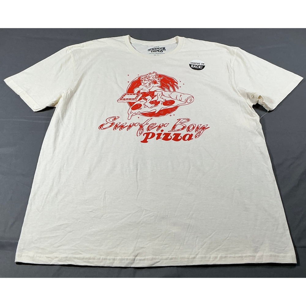 Netflix Stranger‎ Things Surfer Boy Pizza Graphic T-Shirt Mens XL Natural Cream